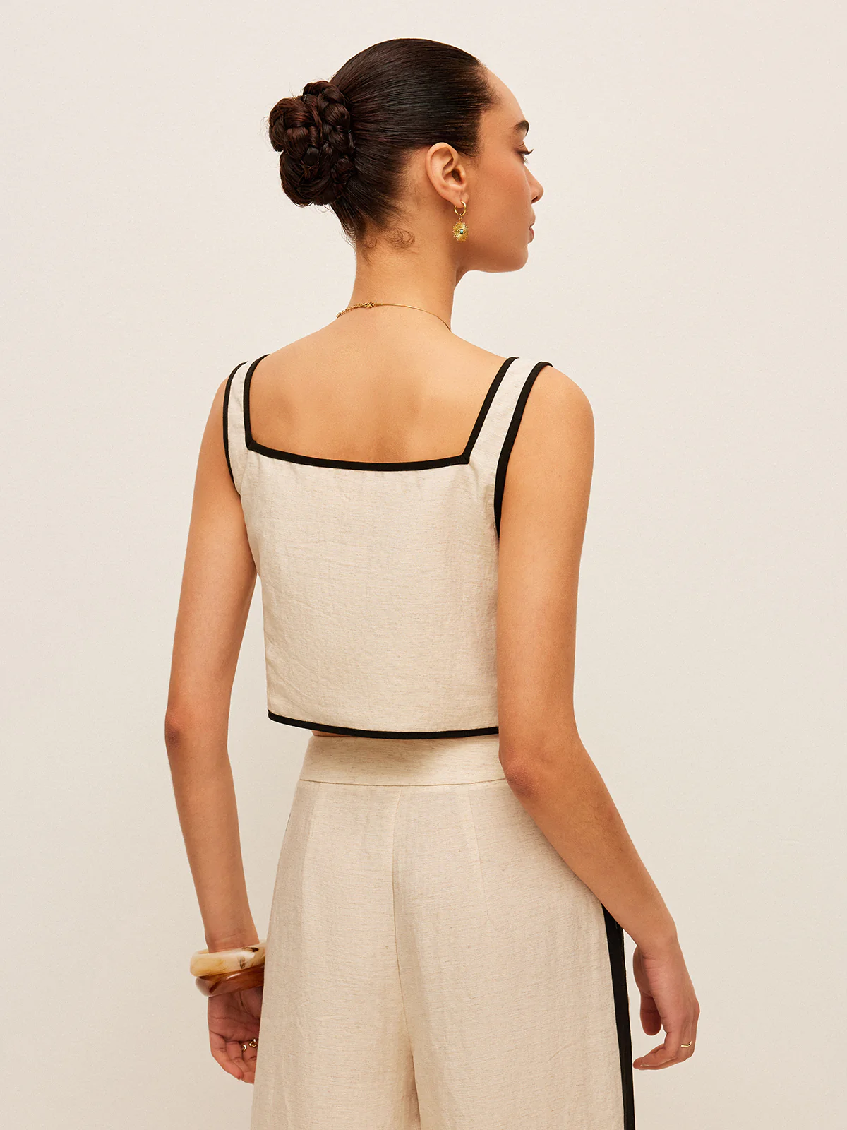 Cotton & Linen Contrast Trim Square-Neck Tank Top - Takermore