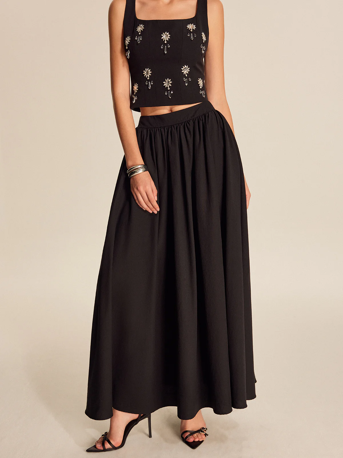 Mid Waist Flared Pleated Skirt - Takermore